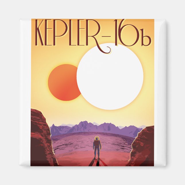 Kepler-16b: Binär solnedgång i rymden Fine Art Magnet (Framsidan)