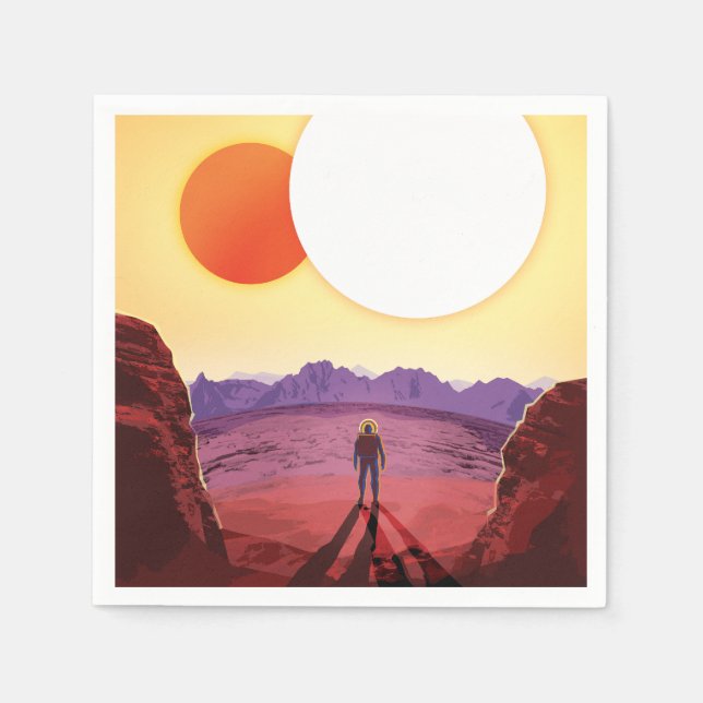 Kepler-16b: Binär solnedgång i rymden Fine Art Pappersservett (Framsidan)