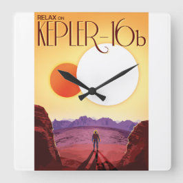 Kepler-16b: Binary Solar Sunset Fine Art Space Fyrkantig Klocka