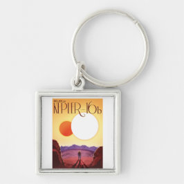 Kepler-16b: Binary Solar Sunset Fine Art Space Fyrkantig Silverfärgad Nyckelring