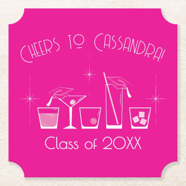 Keps och Cocktail-Examenfest Rosa Underlägg Papper (Framsida)