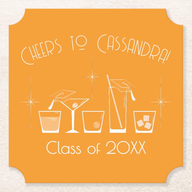Keps och Cocktail-Examinationsfest Orange Underlägg Papper (Framsida)