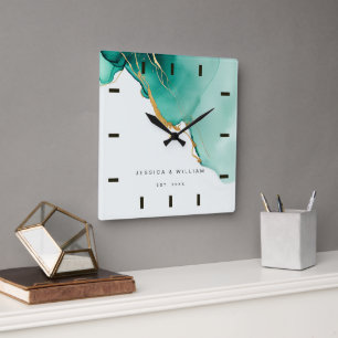 Kepsaké för Modern Emerald Beach bröllopsdag Fyrkantig Klocka