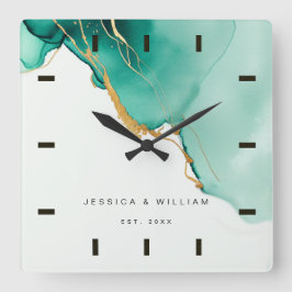 Kepsaké för Modern Emerald Beach bröllopsdag Fyrkantig Klocka