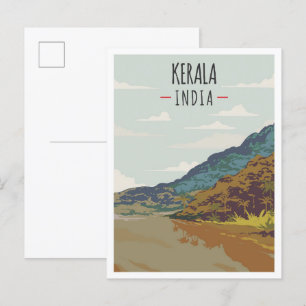 Kerala India Art Vintage resor Illustration Vykort