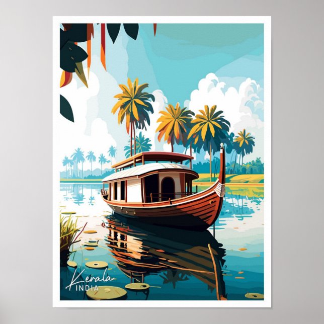 Kerala India Travel Vintage illustration Poster (Framsidan)