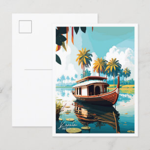 Kerala India Travel Vintage illustration Vykort
