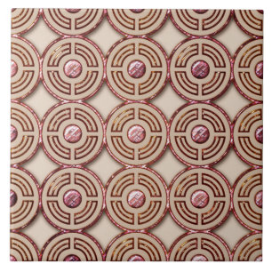 Keramik i Art Deco Stil (Rosa och guld) Kakelplatta