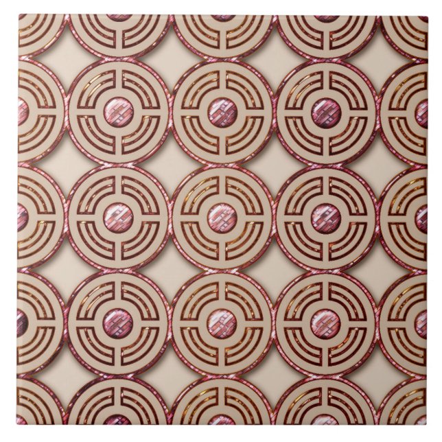 Keramik i Art Deco Stil (Rosa och guld) Kakelplatta (Framsidan)