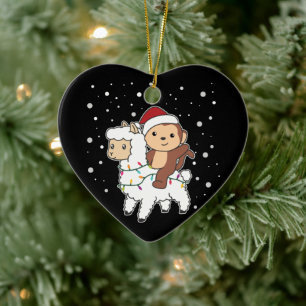 Keramik i Monkey Lama jul Snö vinterdjur Julgransprydnad Keramik