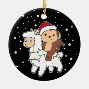 Keramik i Monkey Lama jul Snö vinterdjur Julgransprydnad Keramik