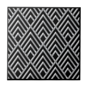 Keramik i Silver och Black Art Deco Stil Kakelplatta
