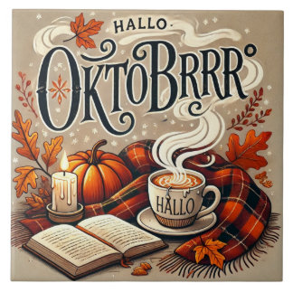 Keramikfliese „Hallo Oktobrrr“ – Herbstliche Deko Kakelplatta