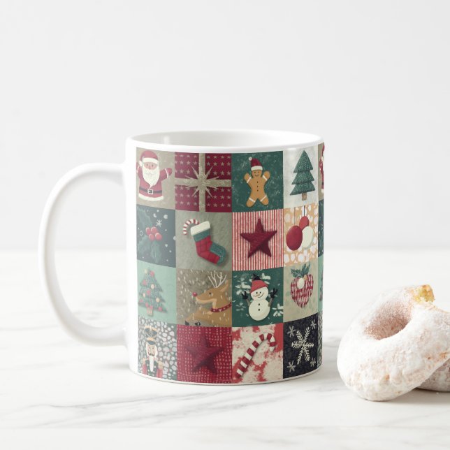 Keramische mok met kerstpatchworkthema kaffemugg (Med munk)