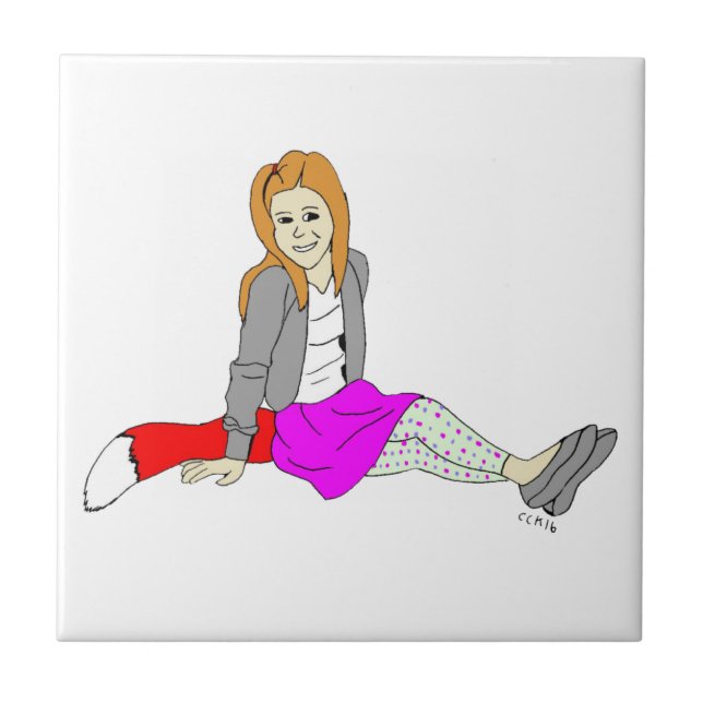 keramisk bricka för foxisk flicka kakelplatta (Framsidan)