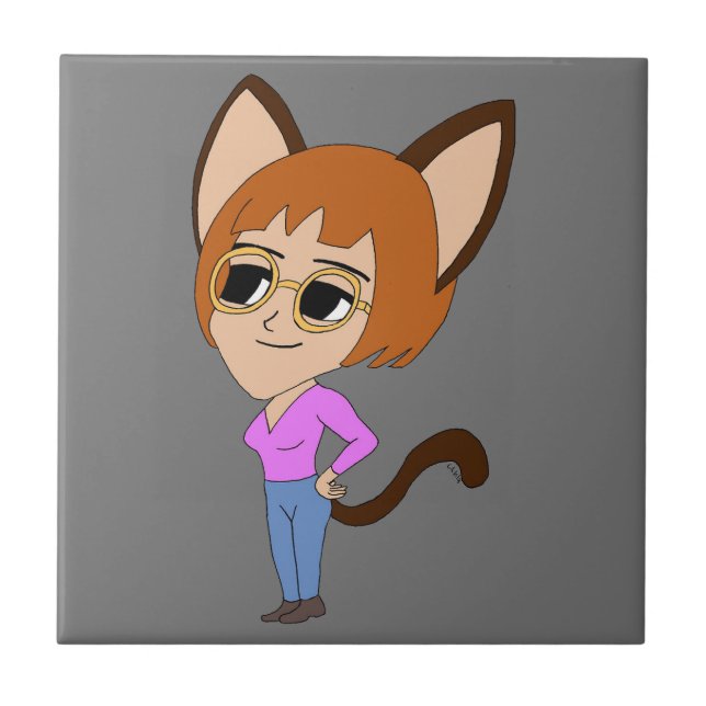 keramisk bricka i chibi catgirl kakelplatta (Framsidan)