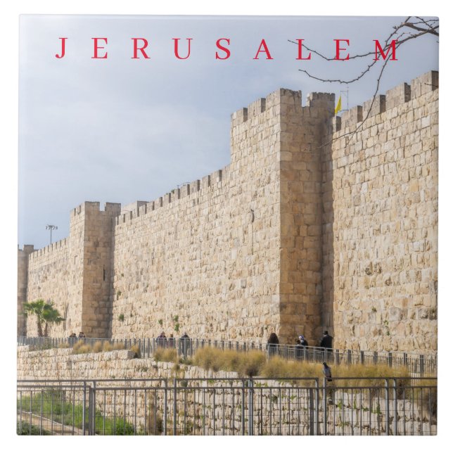 Keramisk bricka i Jerusalem Old City Walls Kakelplatta (Framsidan)
