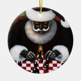 Keramisk cirkeldekoration, Black Santa Chessboard Julgransprydnad Keramik