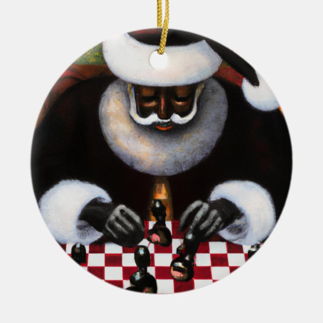 Keramisk cirkeldekoration, Black Santa Chessboard Julgransprydnad Keramik (Framsidan)