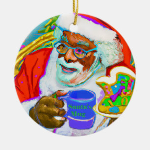 Keramisk cirkeldekoration med svart tomte julgransprydnad keramik