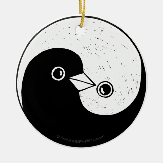 Keramisk dekoration för Yin Yang fredduvor b/w (Framsidan)