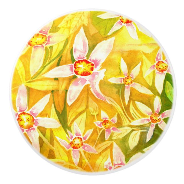 Keramisk dörrknopp för härlig blom- akvarell knopp (Framsidan)