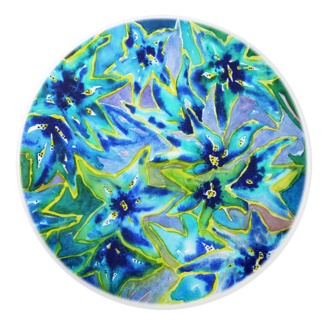 Keramisk dörrknopp för härlig blom- akvarell knopp (Framsidan)