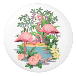 Keramisk enhet för rosa Flamingos eller kabinett Knopp