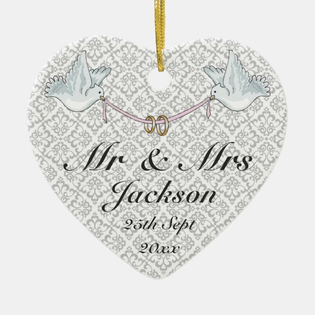 Keramisk hjärtprydnad - Lycka till Bröllop Charm 2 Julgransprydnad Keramik (Framsidan)