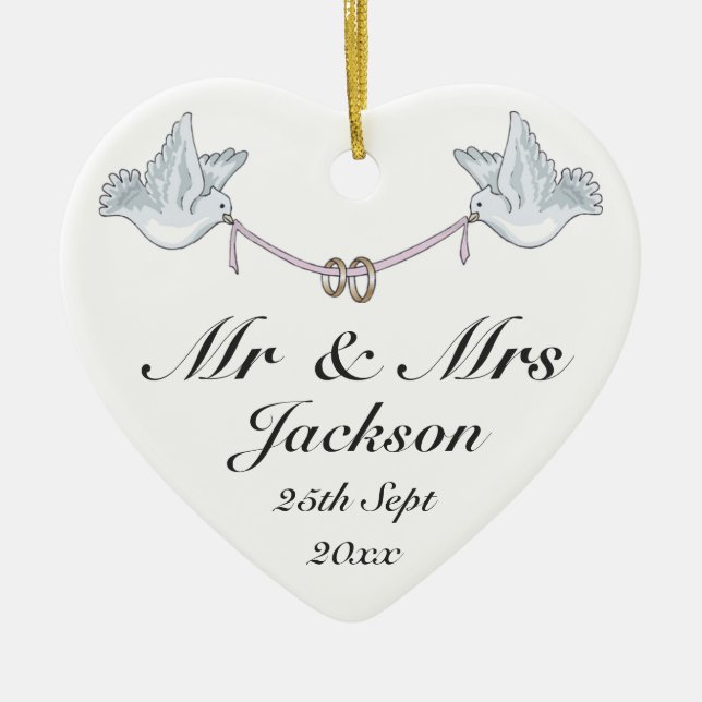 Keramisk hjärtprydnad - Lycka till Bröllop Charm 3 Julgransprydnad Keramik (Framsidan)