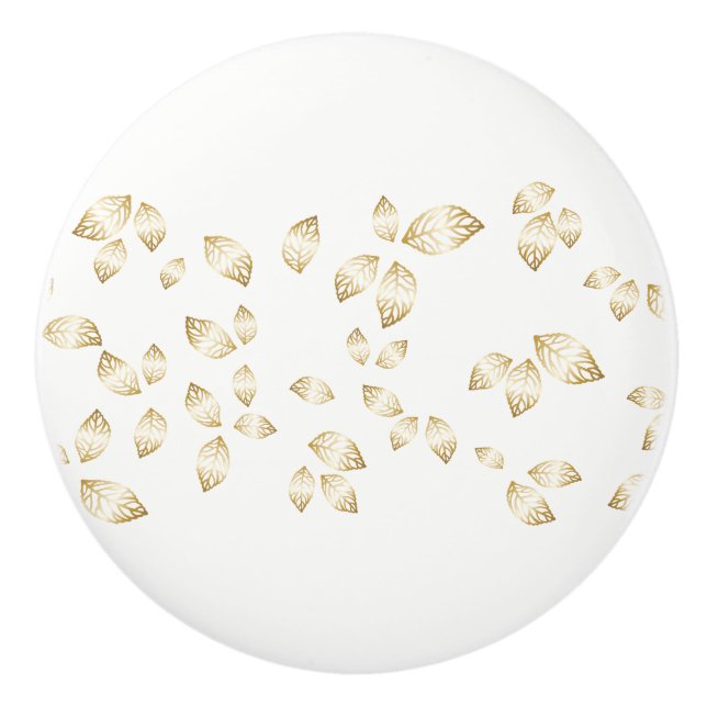 Keramisk kabinett Knob-Guld Löv Knopp (Framsidan)