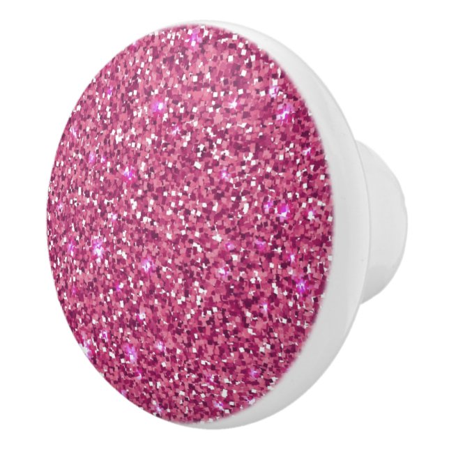 Keramisk kabinett Knob-Rosa Faux Glitter Knopp (Höger)
