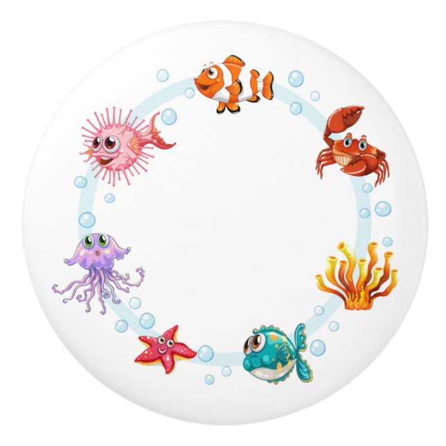 Keramisk kabinett Knob-Sea Life Ceramic Knob Knopp (Framsidan)