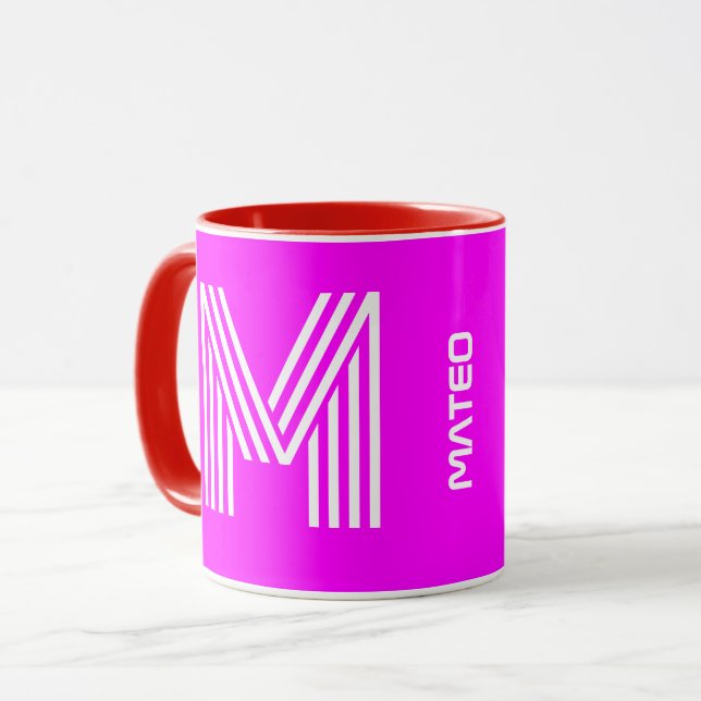 Keramisk kaffemugg med rosa initialmonogram för kv (Framsida vänster)
