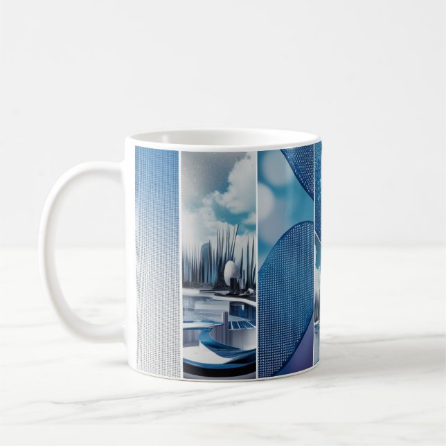 Keramisk kaffemugg MugBlue Fade Dot Grid (Vänster)