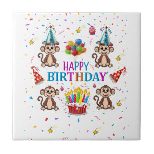 Keramisk Kaka Kakbirthday Monkey Cupcake Kakelplatta
