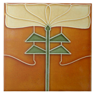 Keramisk kakel - Art Nouveau gul blomma orange