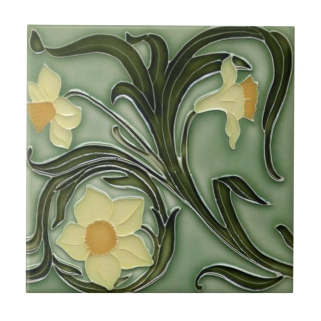 Keramisk kakel - Art Nouveau Narcisser 2 (Framsidan)