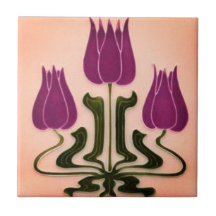 Keramisk kakel - Art Nouveau Rosa/Lila Blommor