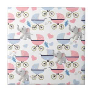 Keramisk Kakel Babyvagn Stork Elefant