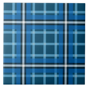 Keramisk Kakel Blå Tartan Rutig Randig Mönster