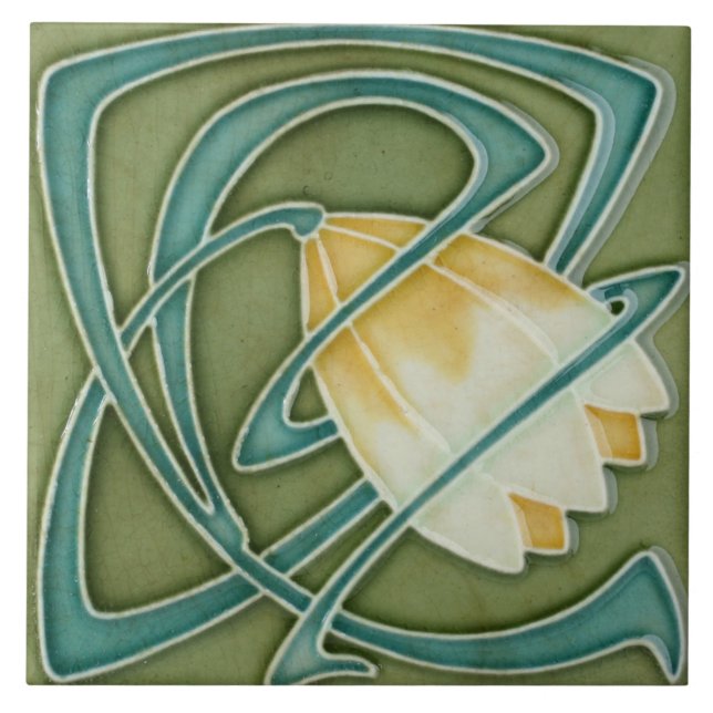 Keramisk kakel -Dekorativ Tulpan Art Nouveau Vinta (Framsidan)