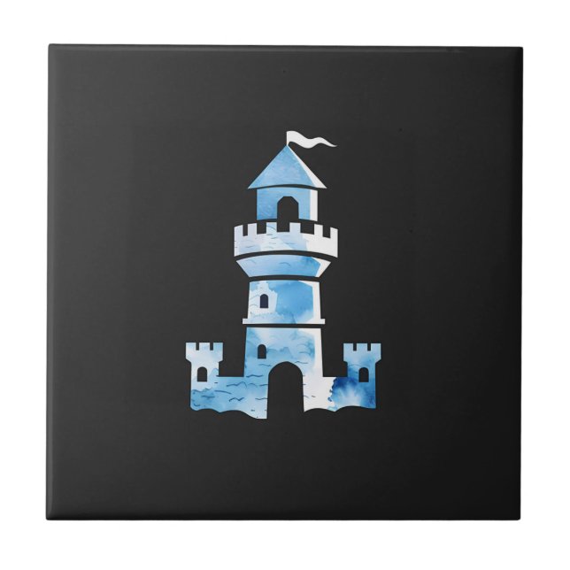 Keramisk kakel med slott i akvarell (Framsidan)