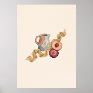 Keramisk kanna med persiko- och plommonblommor sti poster