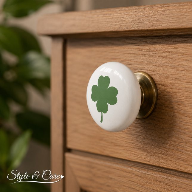 Keramisk Knap med Lycklig Fyrklöverdesign Knopp (Ceramic Knob with Lucky 4 Leaf Clover Design)
