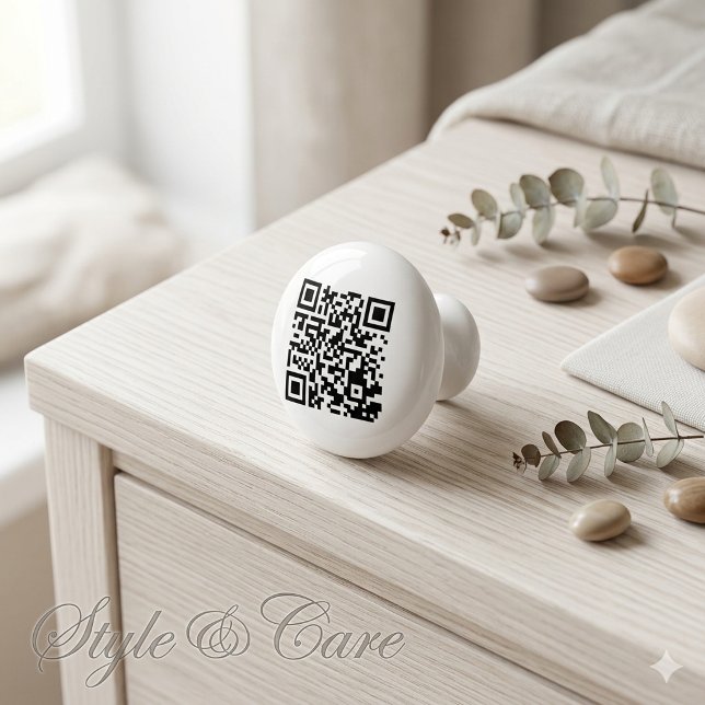 Keramisk Knap med Unik QR-kod Design Knopp (Ceramic Knob with Unique QR Code Design)