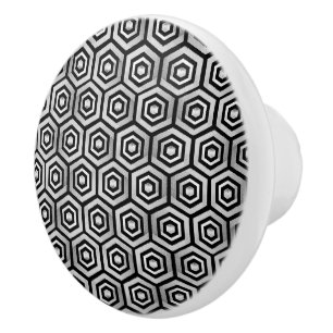 Keramisk Knapp Svart Vit Hexagon Geometrisk Mönste Knopp