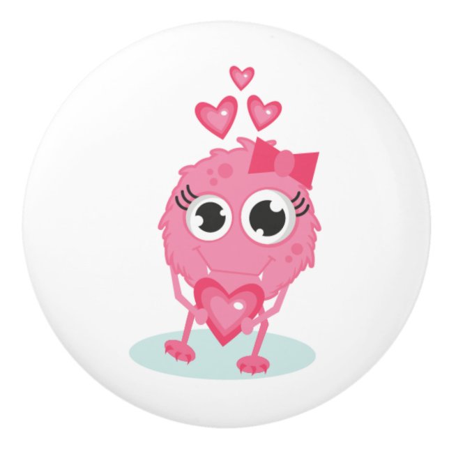 Keramisk knob/cute-monoster med hjärdar knopp (Framsidan)