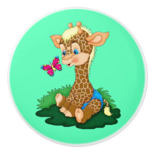 Keramisk knob/Giraffe och fjäril Knopp