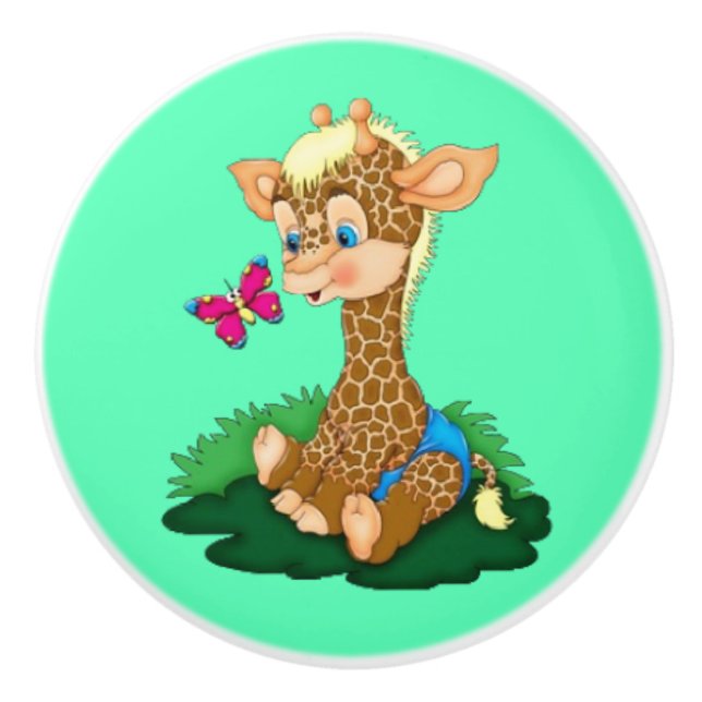 Keramisk knob/Giraffe och fjäril Knopp (Framsidan)